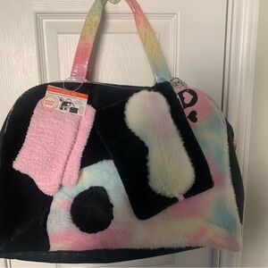 Plush Rainbow & Black Faux Fur Weekender Bag